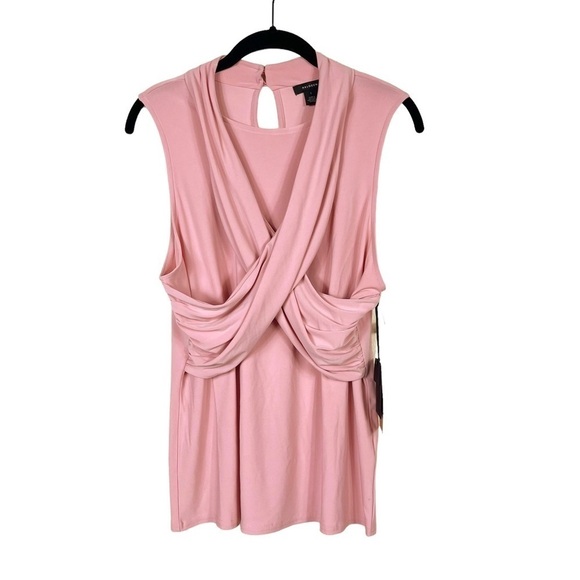 NWT Halogen Pink Bride Sleeveless Keyhole Back Crossover Stretch Tank Top Size L - Picture 2 of 9